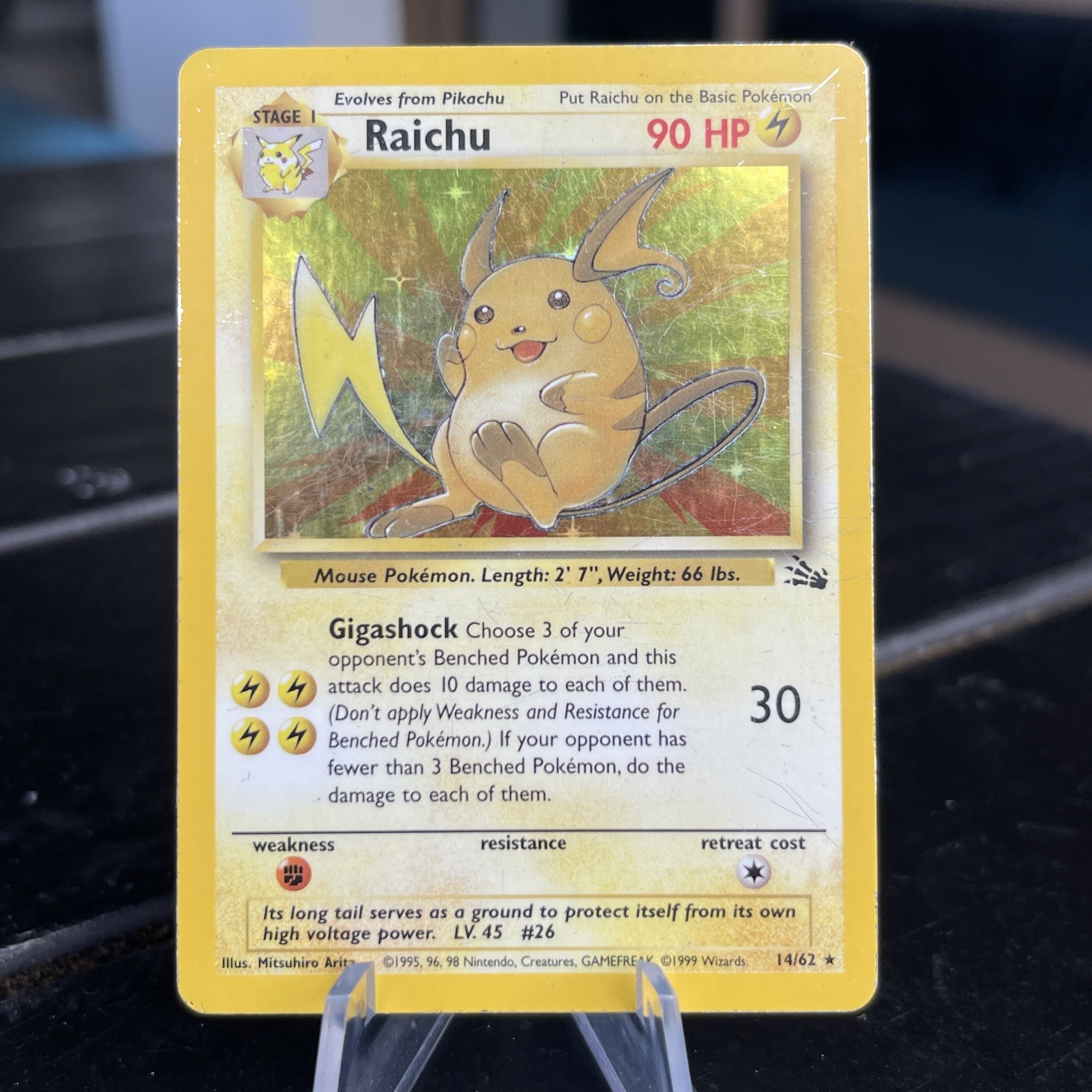 Pokemon TCG Raichu 14/62 Fossil Set 1999 Holo Rare Unlimited VTG WOTC MP/HP
