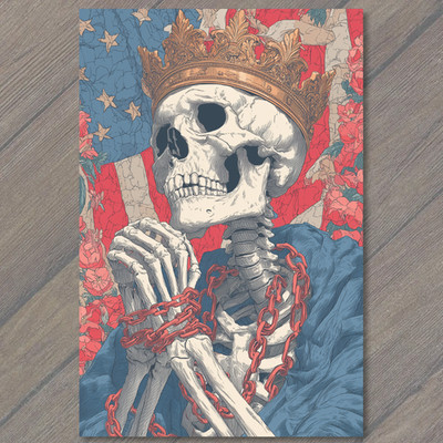 STICKER Skeleton Crown Red Chains Blue Robe Flag Flowers Patriotic Skull