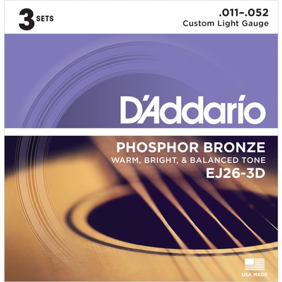 D'Addario A-Git.Saiten EJ26-3D 11-52 Phosphor Bronze 3er Set
