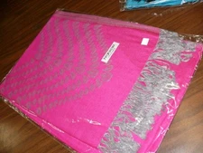 NEW 100% Cashmere Pashmina Fringe Scarf Shawl Wrap 28" x 74" Pink & Gray Grey