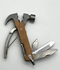 Kikkerland Hammer Multi Tool - Wooden Grips - knives, pliers, screwdriver, saw +