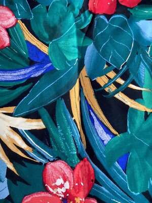 Vintage JBJ Fabric Bold Vibrant Tropical Hawaiian Print Rayon 7 Yards Rare Find*