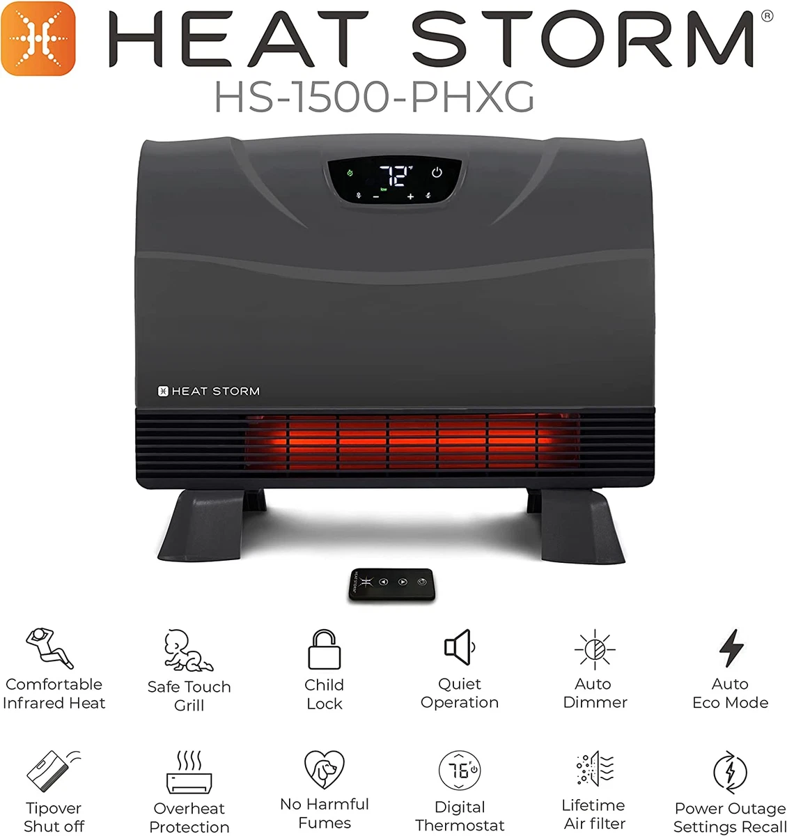 Heat Storm Phoenix HS-1500-PHX, Infrared Space Heater with Attachable Feet,  Remo 854271005642 | eBay