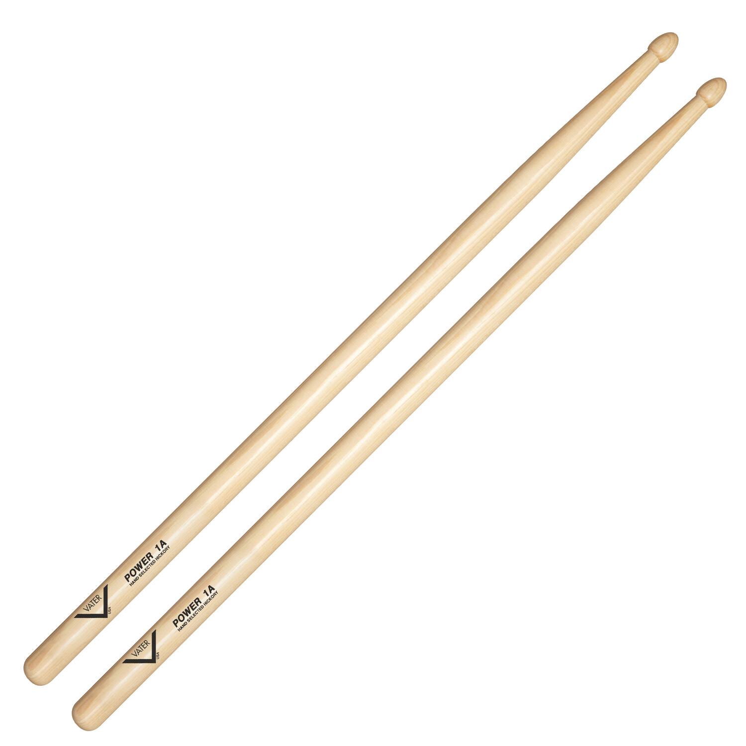 Vater 1A Power USA Hickory Wood Tip Drum Sticks VHP1AW