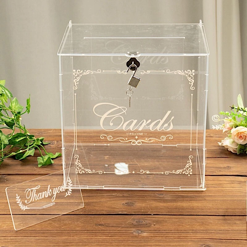 CAJA DE TARJETAS DE REGALO de boda de acrílico transparente de 10" llave de bloqueo signo de agradecimiento fiesta eventos Foto 4 de 4