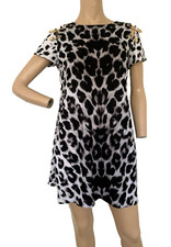 VERSUS VERSACE Medusa Gold Pin Leopard Shift Mini Dress UK 10 US 6 IT 42 RARE