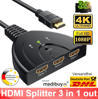 3in1 HDMI Splitter Adapter Switch Kabel Verteiler Hub Umschalter 1080P Full HD  