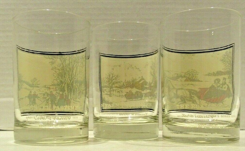 VINTAGE Arby's Collector's Glasses 12 oz. CURRIER & IVES 3-Piece Set ...