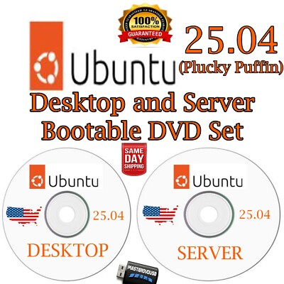 Ubuntu 25.04 Bootable DVD Set   Desktop & Server Edition - Same Day Ship CALI
