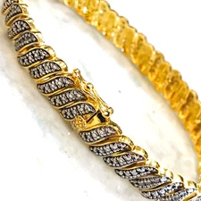 Diamond Tennis Bracelet 14K 2 tone Gold Plated  3/8" Unisex 2 Tone FAS Signed 8”
