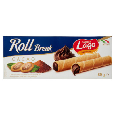 Gastone Lago Roll Break Cacao Waffelpad Wafer gefüllt mit Kakaocreme 80g