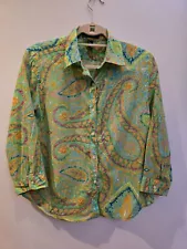 Lauren Ralph Lauren Lightest Weight Cotton Wild Green Paisley Blouse Shirt PL
