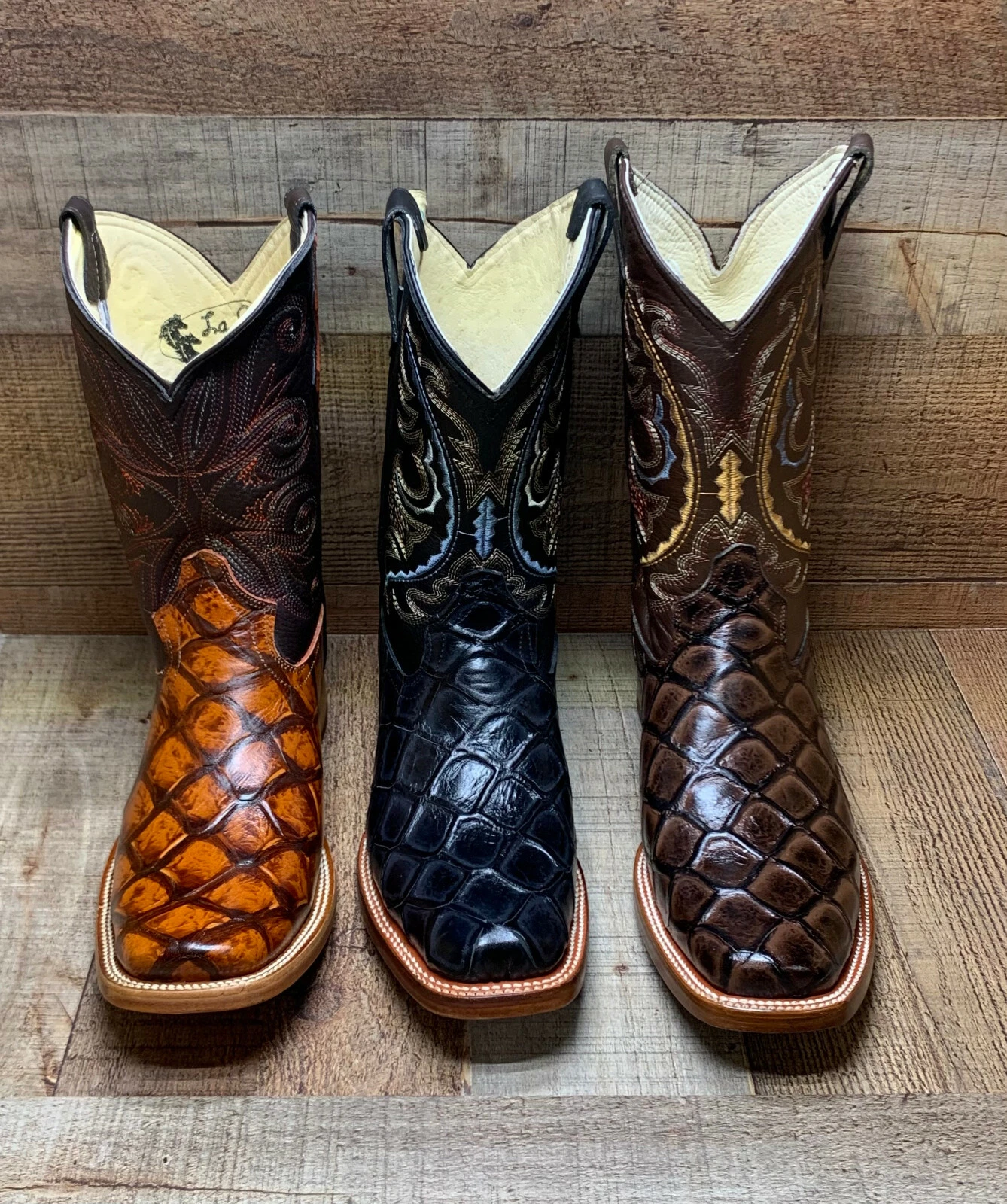 Men's Piraruco Print Rodeo Cowboy Boots Botas de Hombre Pirarruco Vaqueras Mexic