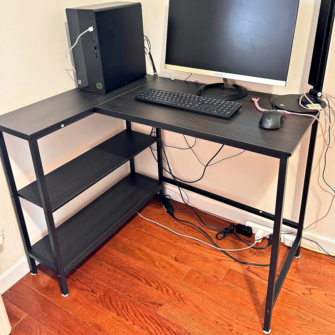 L SHAPED DESK CORNER COMPUTER GAMING LAPTOP TABLE OFFICE BLACK WORKSTATION HOME