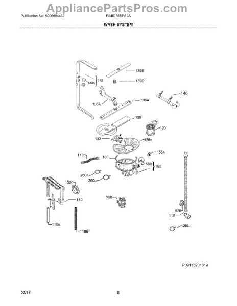 NEW OEM Frigidaire Electrolux DISHWASHER Spray Arm middle 