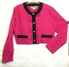 Smart Parts New York top blouse woman's M pink w/ black trim button up VTG USA