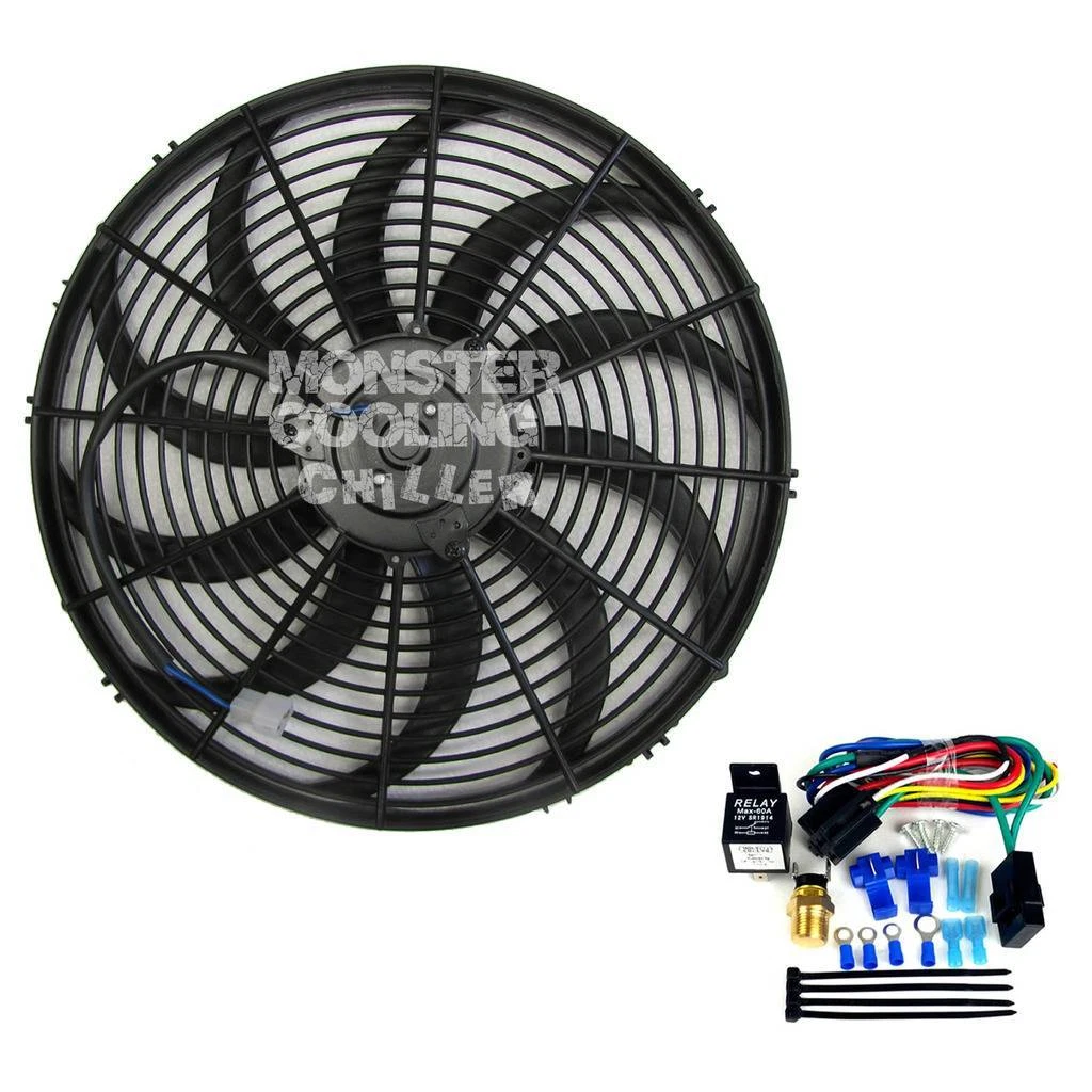 Charger Big Block Electric Radiator Fan 16u0026#034; High Output 220W u0026amp;  Relay Kit | eBay
