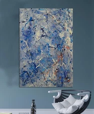 64”X44” Pollock/Richter style canvas ￼painting Acrylic,Abstract, Modern,X Large
