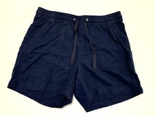 Nautica shorts womens M navy blue linen blend pull on elastic waist Sho1419G 