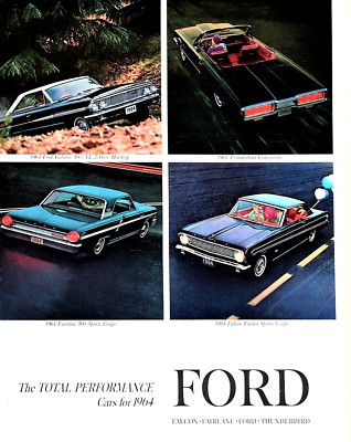 MINT 1964 FORD PERFORMANCE CARS SALES BROCHURE CATALOG ~ 12 PAGES ~ 8.5'' x 11''