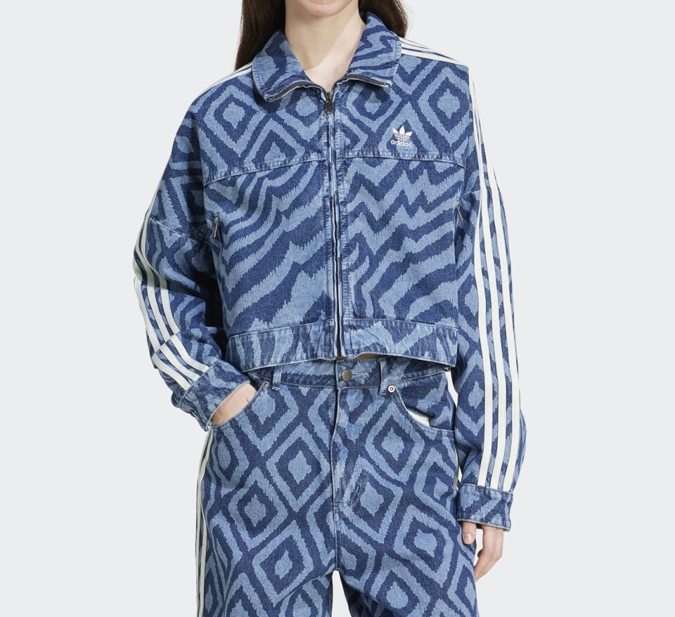 ☆adidas☆ Adidas x FARM Rio Denim Pants Mid Blue IW0794 CLOTHING - adidas x FARM Rio Denim Track Pants - Blue