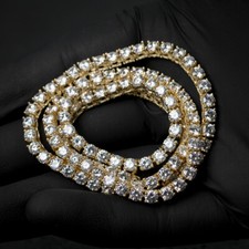 Round Solitaire Cz 4mm Yellow Gold Plated Hip Hop Tennis Chain Necklace