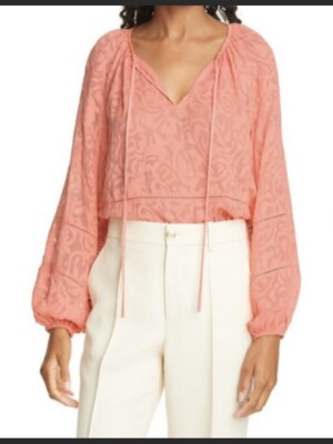 Tanya Taylor Peach Silk Peaaant Blouse Medium | eBay