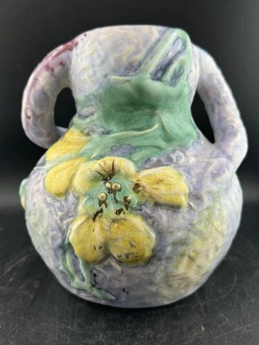 Antique Weller Silvertone Pottery Gourd Shaped Double Handled Vase READ*