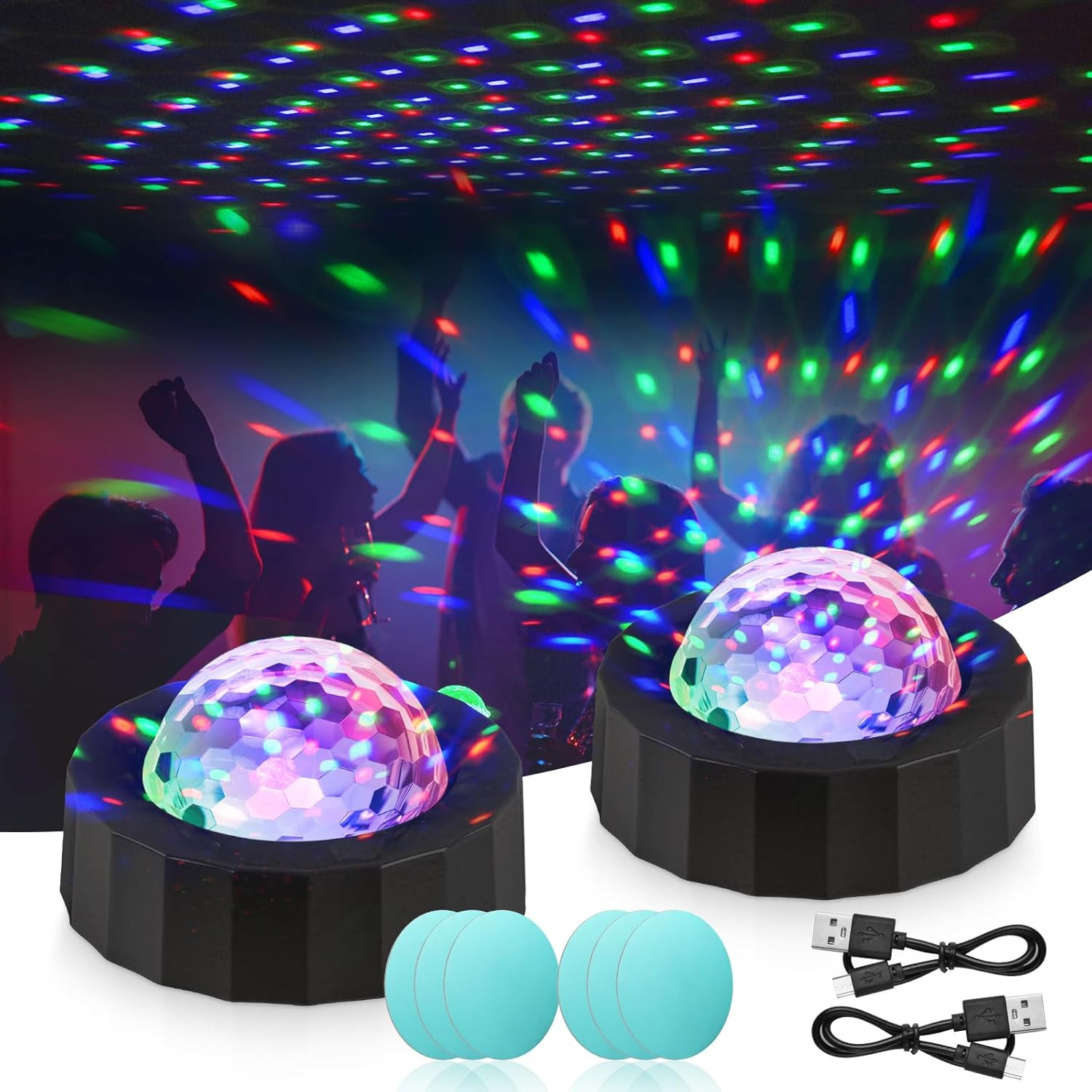 URAQT Mini Disco Ball Light, 3 Coloured LED, Sound Activated, USB Rechargeable,
