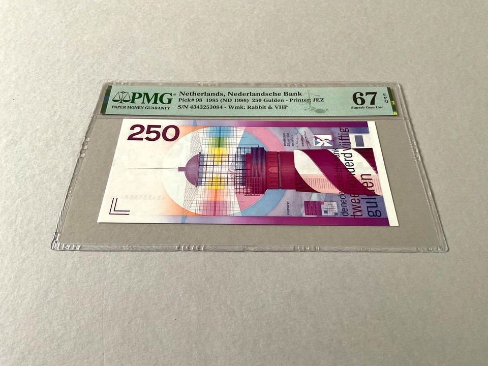 Netherlands 250 Gulden P-98 ND(1986) PMG 67 EPQ - *NOTE WILL HAVE A ...