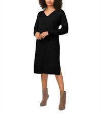 Vince Camuto V Neck Side Slit Dress Black Size XXS