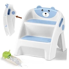 2 Step Foldable Toddler Step Stool,13.8 Inch Tall Non-Slip Kids Step Stool Blue