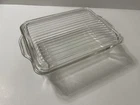 Vintage PYREX Ribbed Glass Refrigerator 503-B, 503-C Clear Glass Set Lid & Dish