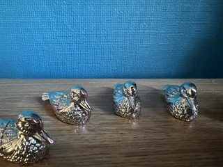 Set of Six Silver Colour Metal Duck Placeholders Holders