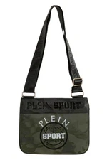 Plein Sport Unisex Military Green Logo Print Crossbody Bag