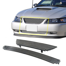 Fits 1999-2004 Ford Mustang Polished Front Billet Grille Insert Grill Combo