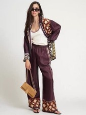 Alemais Printed loose and versatile silk shirt high waist wide leg pants set