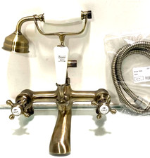 Bath Shower Mixer Tap Victorian Traditional Brushed Brass Gold w/ Handset