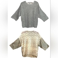 NSF Mixed Media Lacy Sheer Back Sweatshirt Raw Edge Front size Small