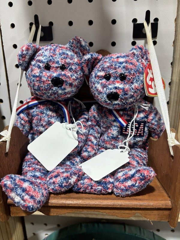 Ty Beanie Buddies Patriotic Teddy Bear Plush Lot of 2 Heart Tags 2001