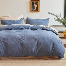 Duvet Cover Set King, 100 Washed Cotton Linen like Cooling Breathable Durable H