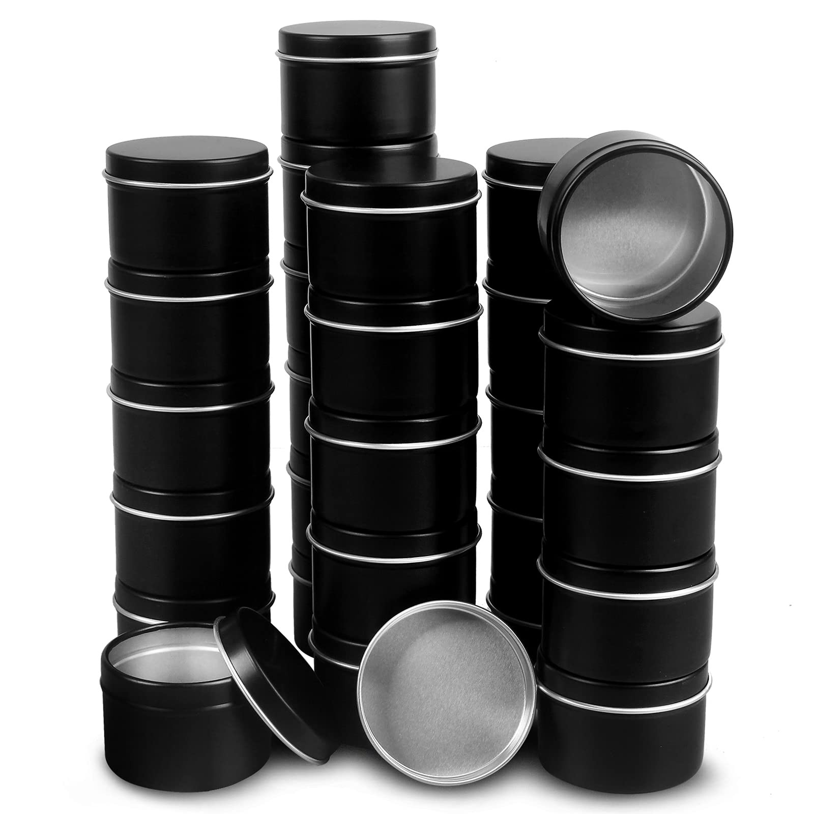 2oz Candle Tins, 27 Pcs Black Candle Containers, Metal Tins for DIY Candle Ma...