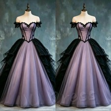 Off Shoulder Purple Black Lace Gothic Wedding Dresses Party Prom Bridal Gowns