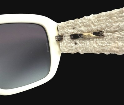 Chanel Sunglasses Creamy White Tweed Gold CC Logo ch5512A 1255/S6