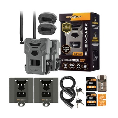 Spypoint FLEX DARK Gray 2 Pack Trail Camera and 2 Pack Gray Security Box Bundle