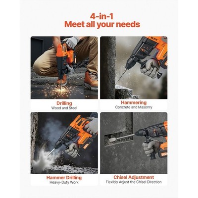 20V 1in SDS-Plus Rotary Hammer 4-Mode Kit w Battery Charger