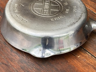 Griswold Cast Iron #7 Large Logo Chrome Skillet with Wooden Handle