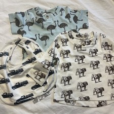 New Organic Kate Quinn Lot Henleys Bib Baby Boy 3-6 M Truck Bull Dog Ostrich