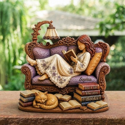 Personalized Book Lover 2D Flat Wooden Block, Reader Gift