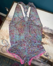 Luli Fama T Back Mini Dress Ruched Swim shorts romper Cover Up Womens XS 